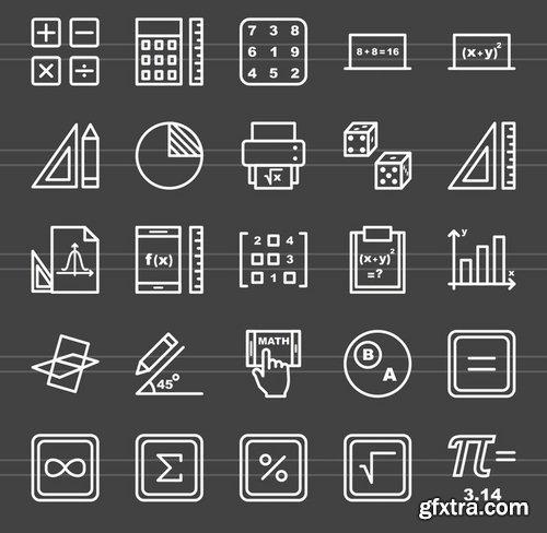 50 Math Symbols Line Inverted Icons