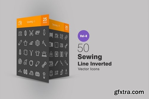 50 Sewing Line Inverted Icons