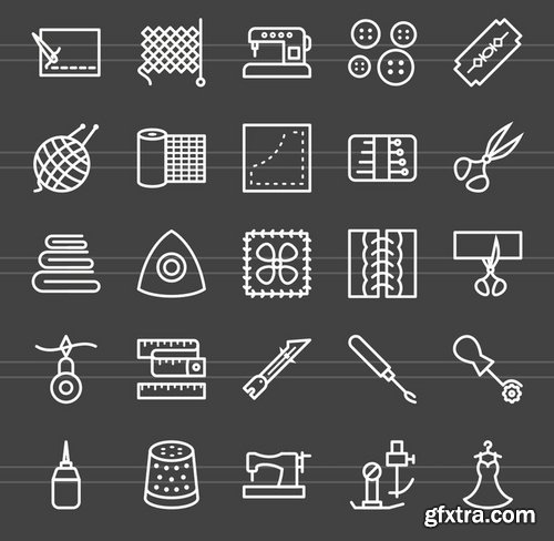 50 Sewing Line Inverted Icons