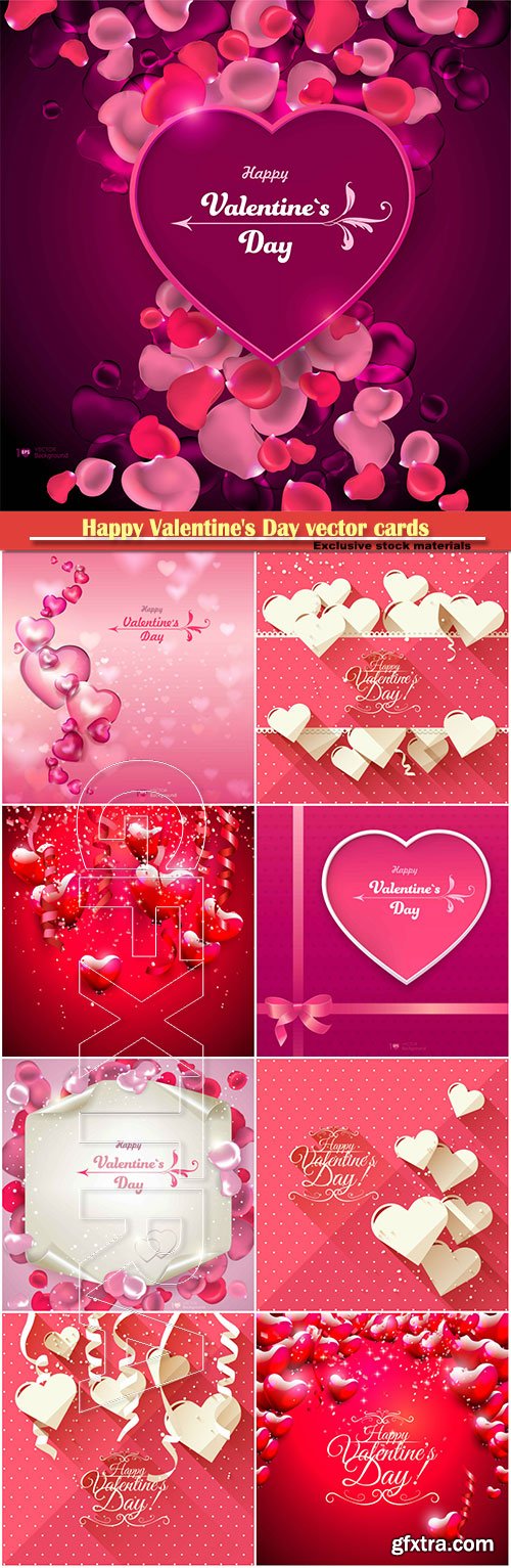 Happy Valentine\'s Day vector cards, red roses and hearts, romantic backgrounds # 7