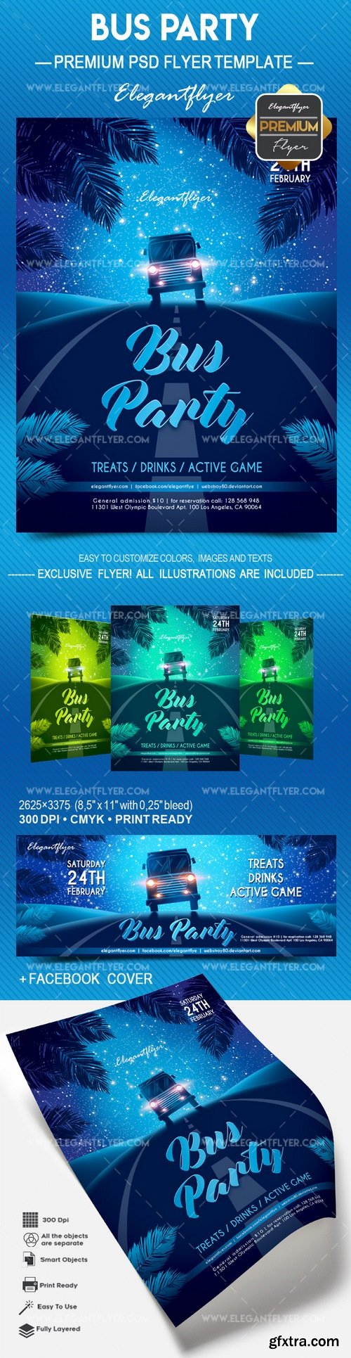 Bus party – Flyer PSD Template + Facebook Cover