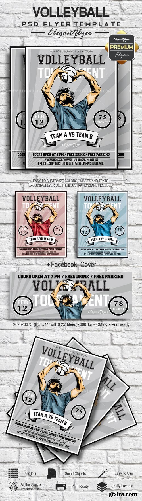 Volleyball – Flyer PSD Template + Facebook Cover