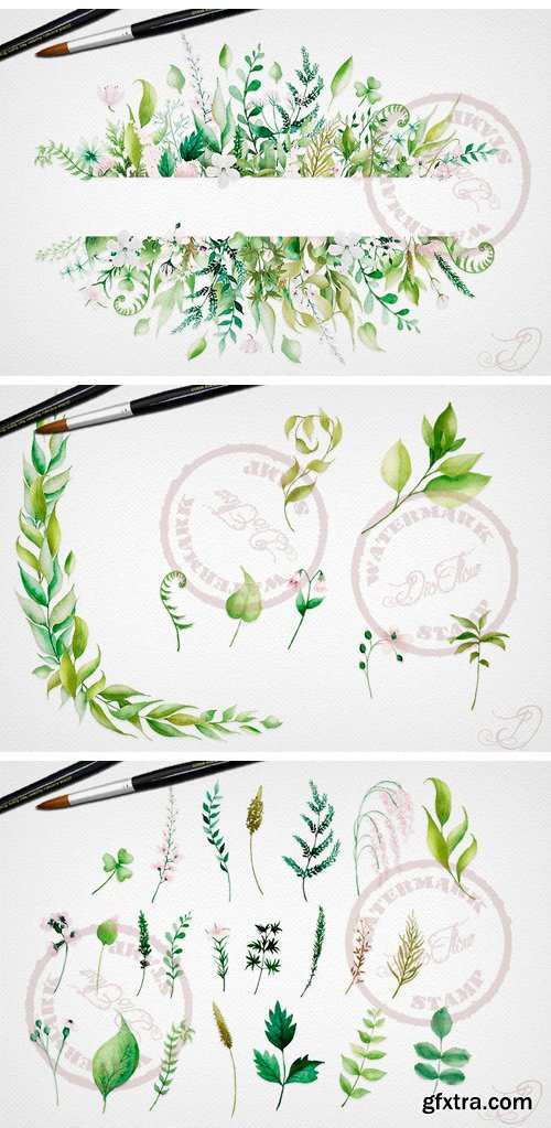 CM - Floral Leaves Watercolor Clip Art 2173142