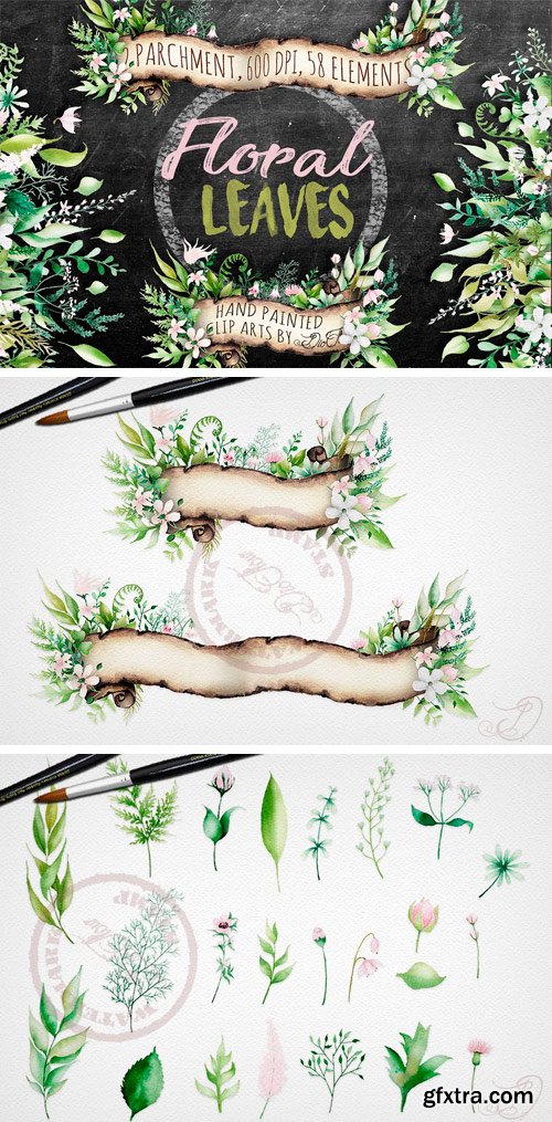 CM - Floral Leaves Watercolor Clip Art 2173142