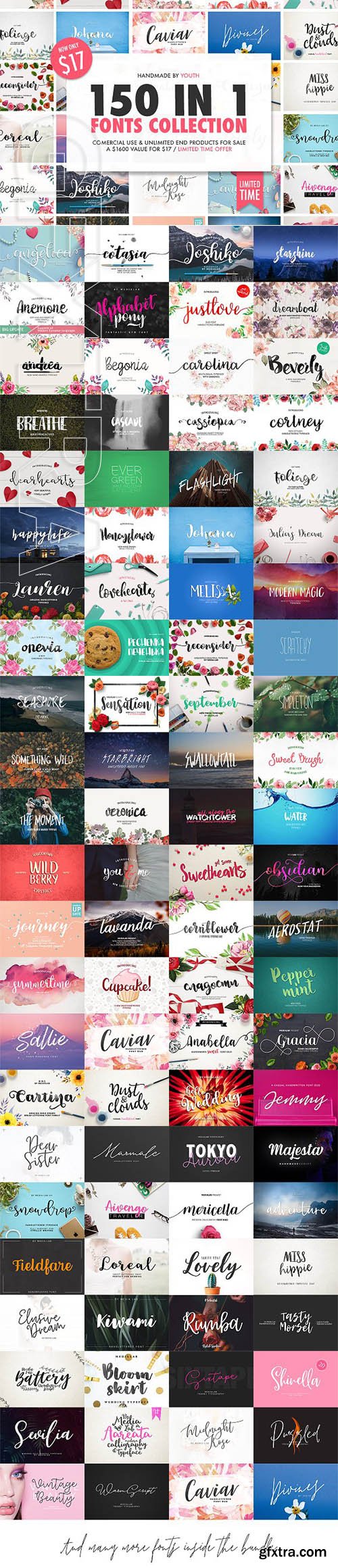 CreativeMarket - 150 IN 1 FONTS BUNDLE 2287055