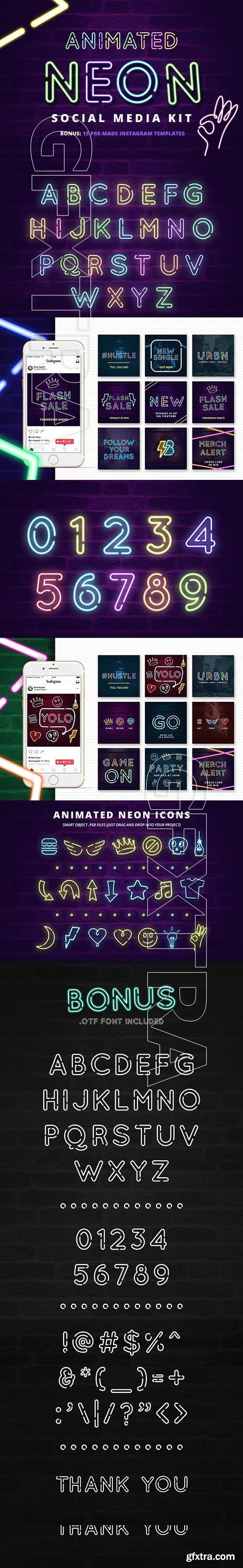 CreativeMarket - ANIMATED - Neon Social Media Kit 2286352