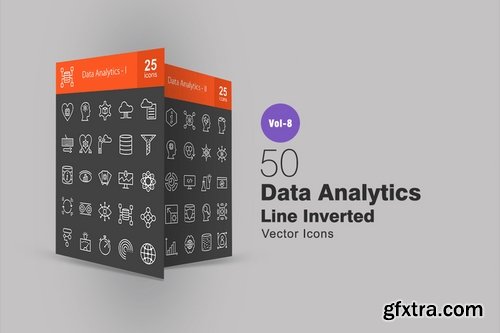 50 Data Analytics Line Inverted Icons