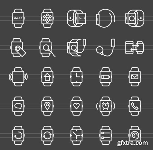 50 Smart Watch Line Inverted Icons