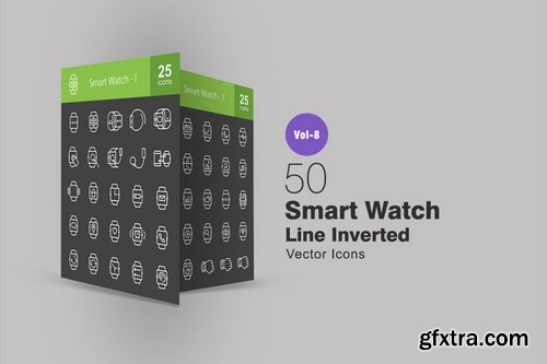 50 Smart Watch Line Inverted Icons