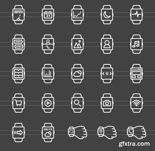 50 Smart Watch Line Inverted Icons