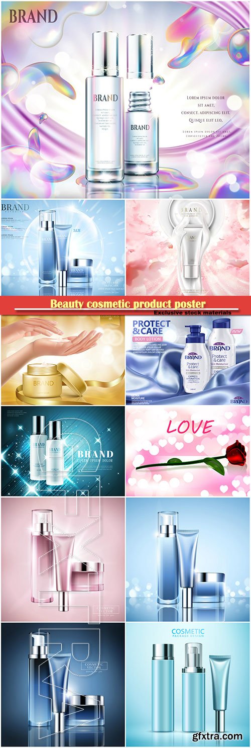 Beauty cosmetic product poster, body care product, background in 3d illustration