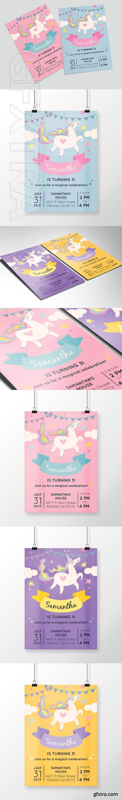 CreativeMarket - Unicorn Birthday Party Invitation 2141585