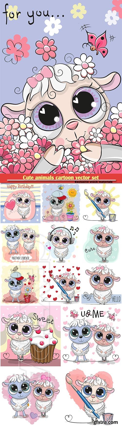 Cute sheep cartoon vector set