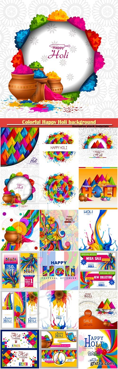 Colorful Happy Holi background for festival in India vector illustration