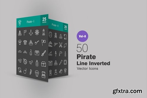 50 Pirate Line Inverted Icons