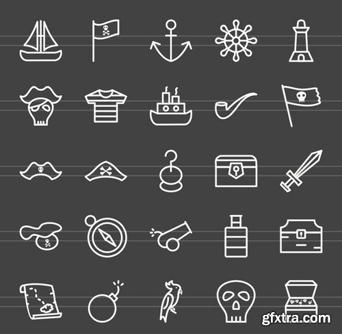 50 Pirate Line Inverted Icons