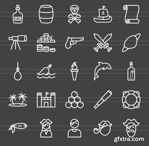 50 Pirate Line Inverted Icons