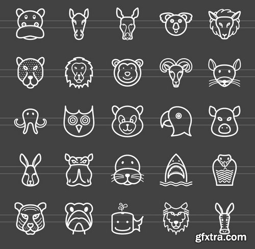 50 Animal Faces Line Inverted Icons