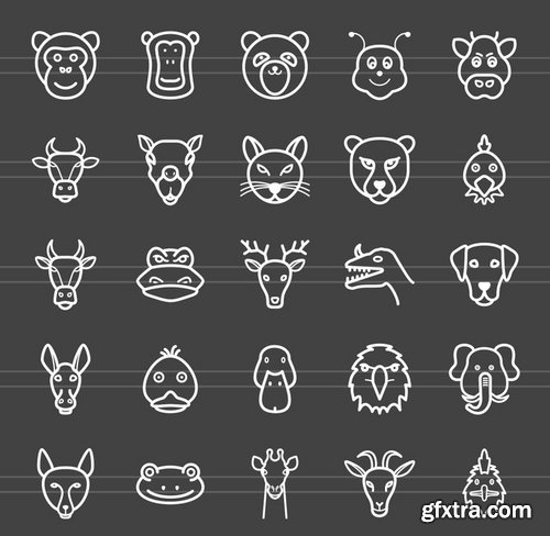 50 Animal Faces Line Inverted Icons