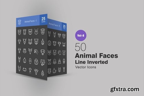 50 Animal Faces Line Inverted Icons