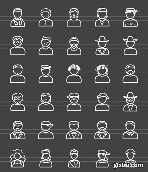 60 Avatars Line Inverted Icons