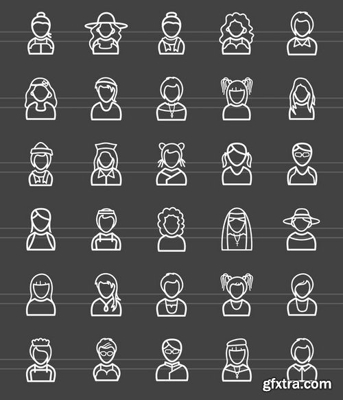 60 Avatars Line Inverted Icons