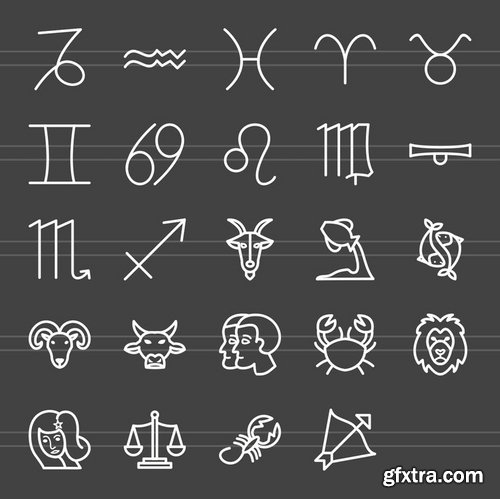 24 Zodiac Line Inverted Icons