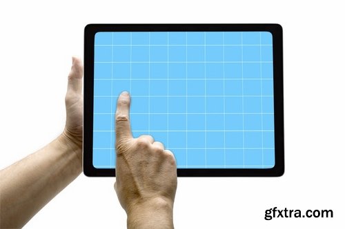 Hands reaching images on tablet - mockup