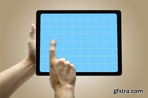 Hands reaching images on tablet - mockup