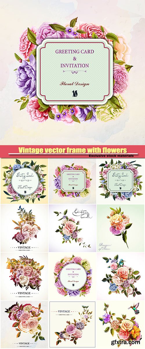 Vintage vector frame with flowers