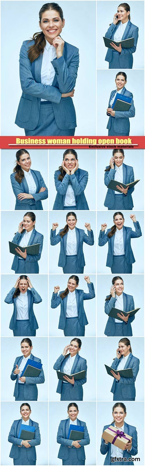 Business woman holding open book