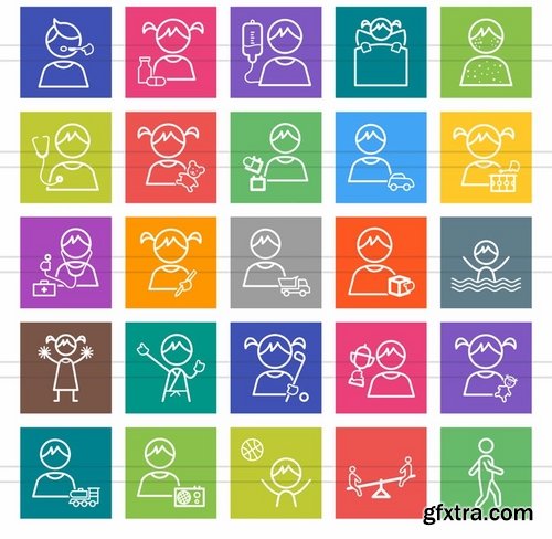 50 Kids Line Multicolor BG Icons