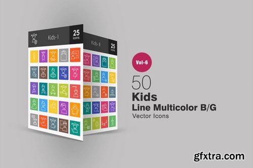 50 Kids Line Multicolor BG Icons