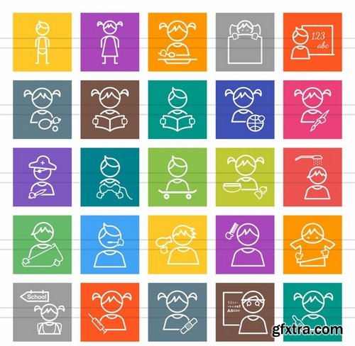 50 Kids Line Multicolor BG Icons