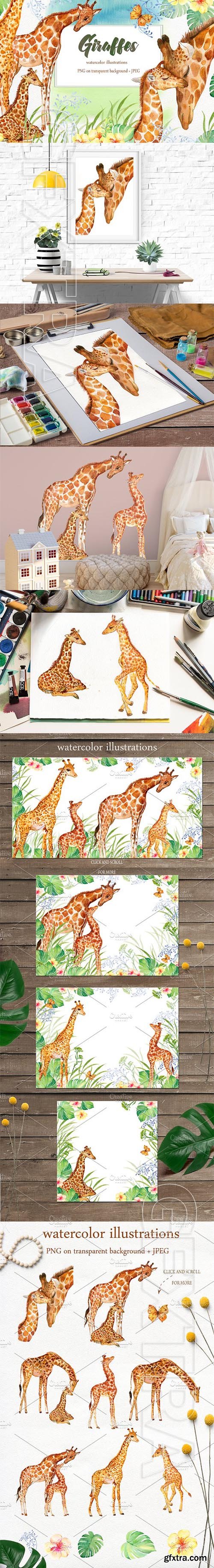 CreativeMarket - Giraffes watercolor illustrations 2288676