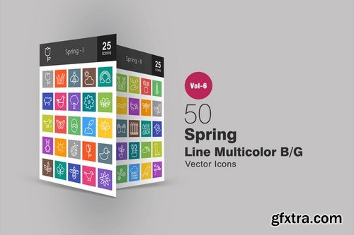 50 Spring Line Multicolor BG Icons