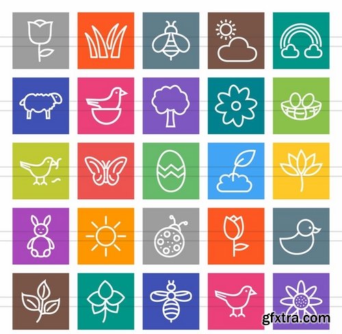 50 Spring Line Multicolor BG Icons