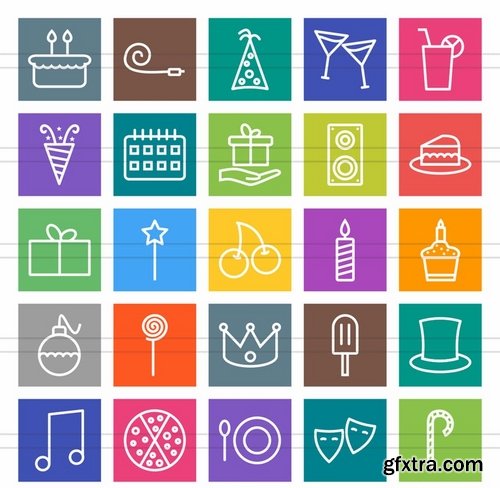 50 Birthday Line Multicolor BG Icons