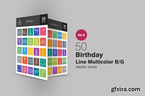 50 Birthday Line Multicolor BG Icons