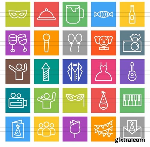 50 Birthday Line Multicolor BG Icons