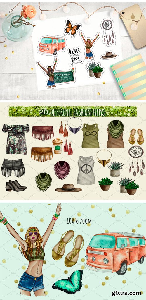 CM - Coachella Watercolor PNG Set 2221450