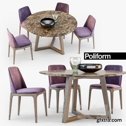 Poliform Grace chair Concorde table Set 2