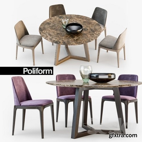 Poliform Grace chair Concorde table Set 2