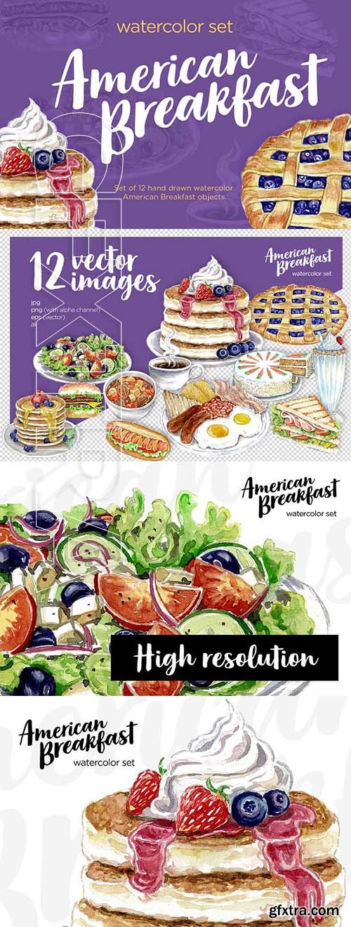 CreativeMarket - Watercolor Breakfast Vector Set