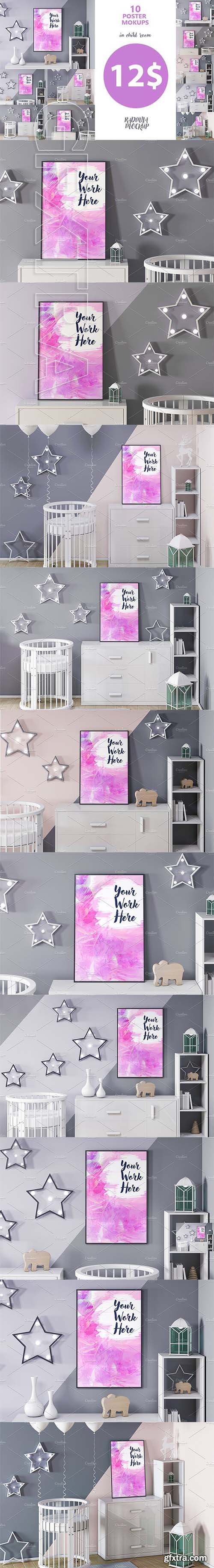 CreativeMarket - Poster frame mockup in child room 2290205