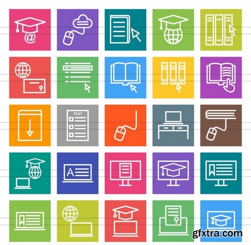 50 E Learning Line Multicolor BG Icons