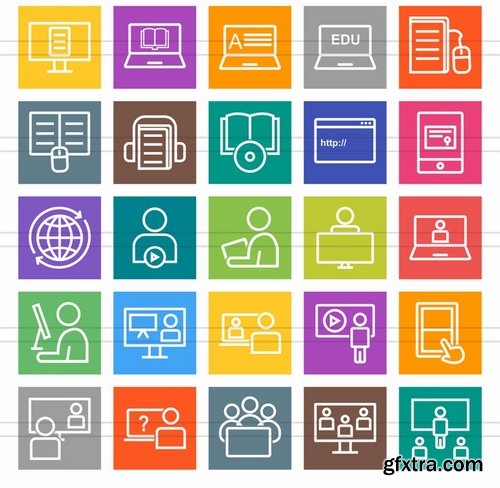 50 E Learning Line Multicolor BG Icons