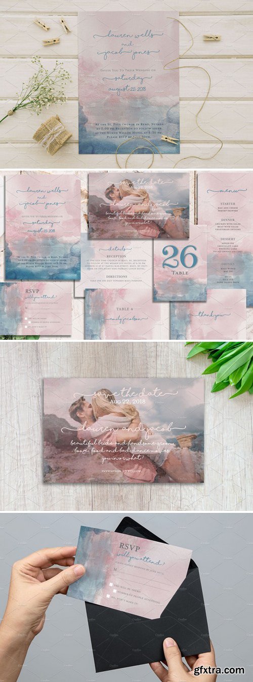 CM - Boho Watercolor Wedding Invite Set 2225381