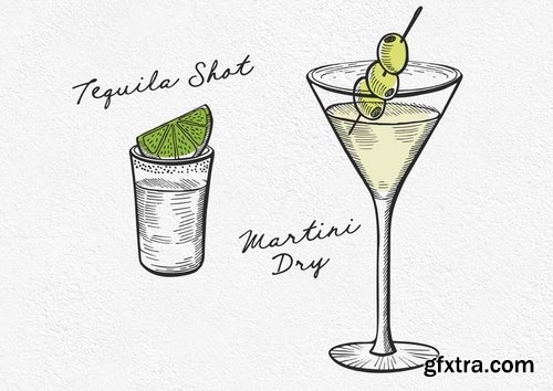 Alcohol Cocktails Hand-Drawn Graphic