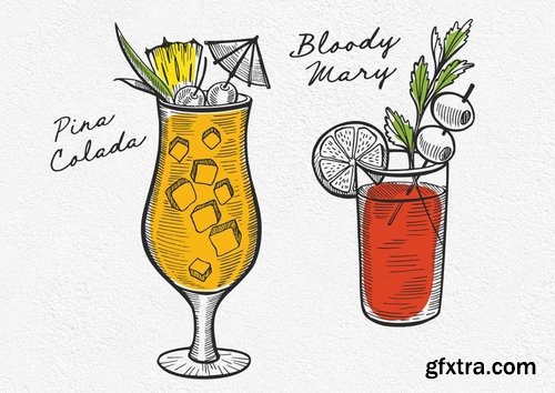 Alcohol Cocktails Hand-Drawn Graphic